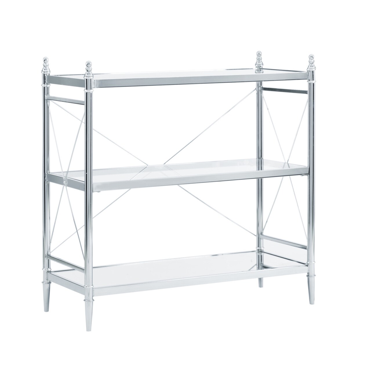Pinnacle Chrome Glass 3-Tier Console Table Modern Industrial Design Mobile Shelves